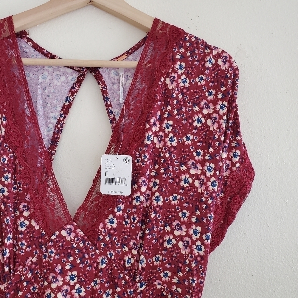 NWT Free People Sweet Talker Floral Mini Dress Burgundy Large - Picture 8 of 13